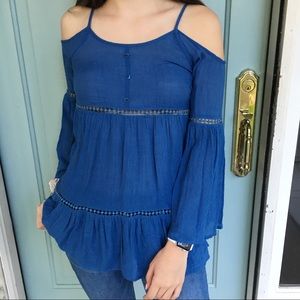 Staring at Stars Blue Cold Shoulder Blouse